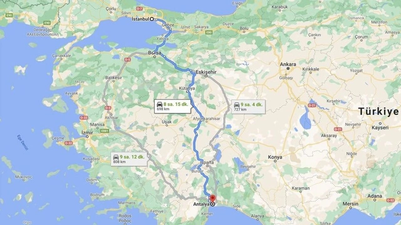 Istanbul Antalya Arasi Kac Km