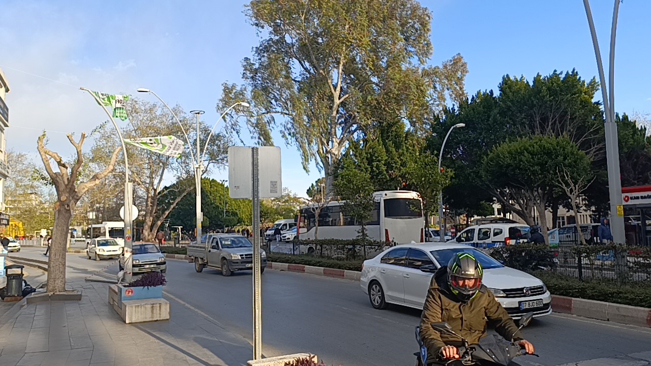 Manavgat'ta Bayraklar Aydınlatma Direğini Devirdi, Araçlar Zarar Gördü (2)