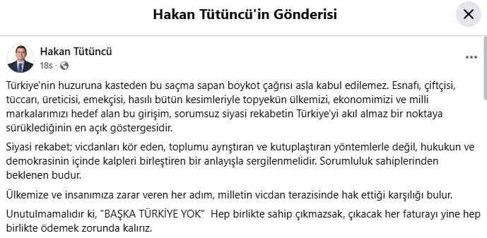 Eski Başkan Hakan Tütüncü’ye Tepki Yağdı; “Onlara Tepki Gösterseydiniz” (1)