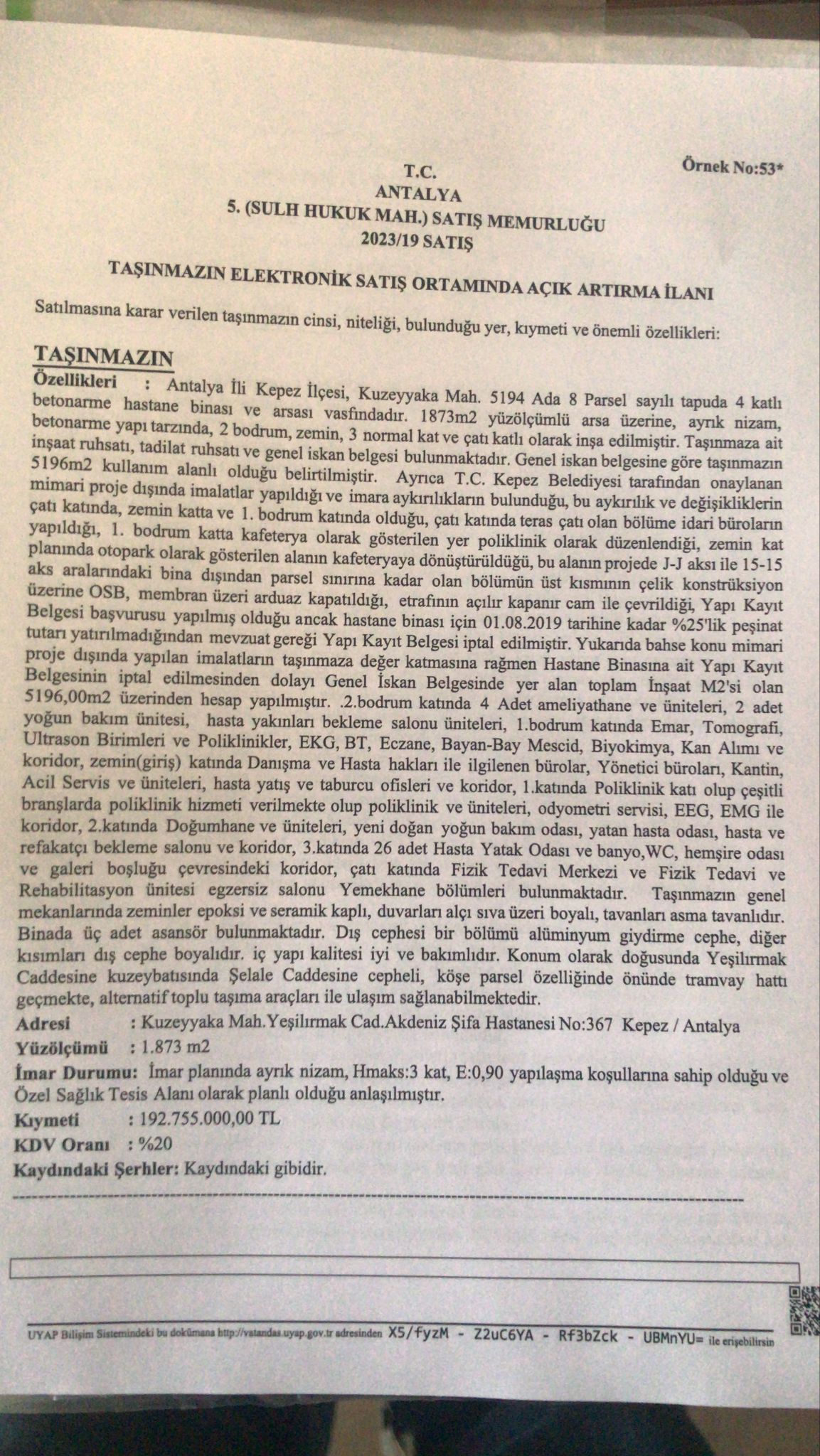 Antalya’da Kira Anlaşmazlığı Hastaneyi Satışa Götürdü… 195 Milyon Tl’lik Satış (1)