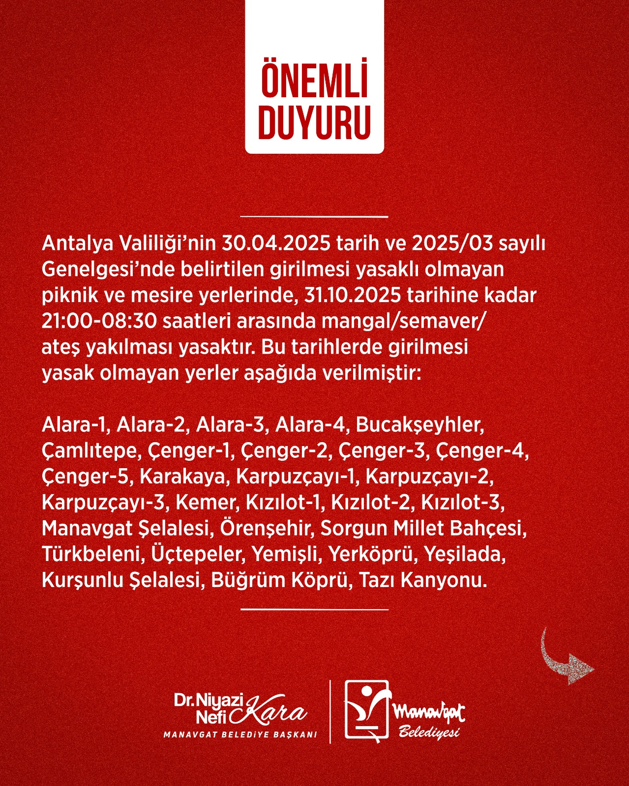 Manavgat Belediyesi Genelge Yayınladı! Yasaklar Ardı Ardına Geldi (3)