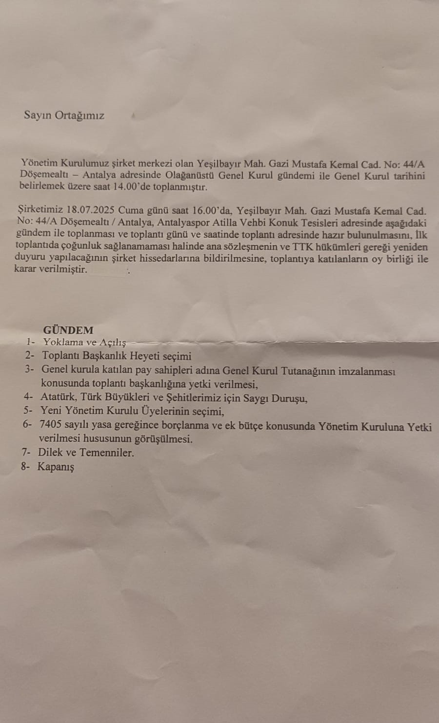 Genel Kurul Duyurusu