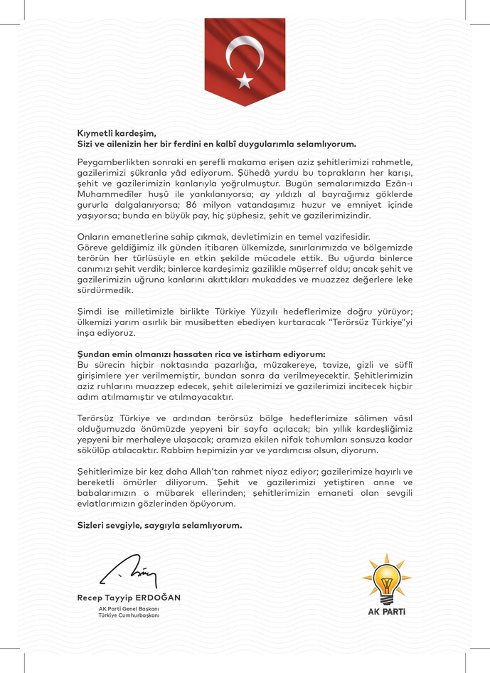 Cumhurbaşkanı Erdoğandan Şehit Ve Gazi Ailelerine Mektup (1)