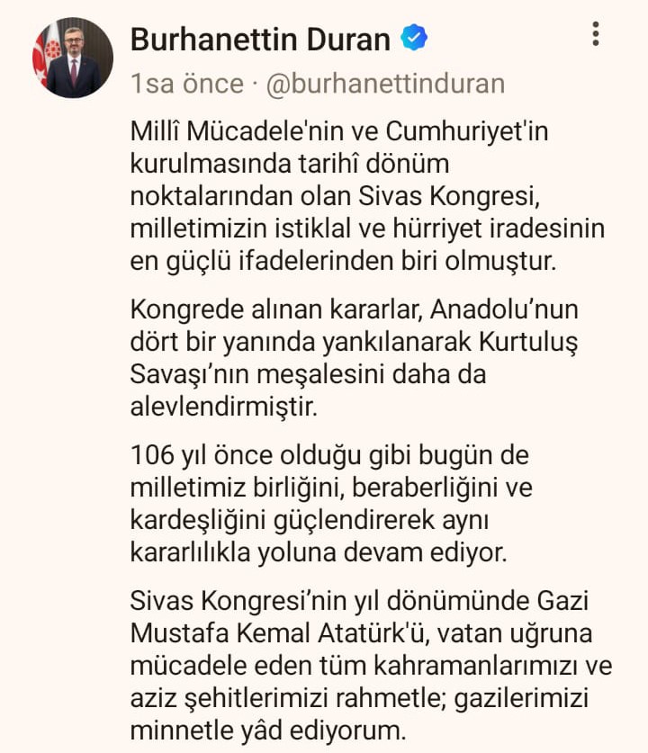 İletişim Başkanı Duran’dan 106’Ncı Yıl Mesajı