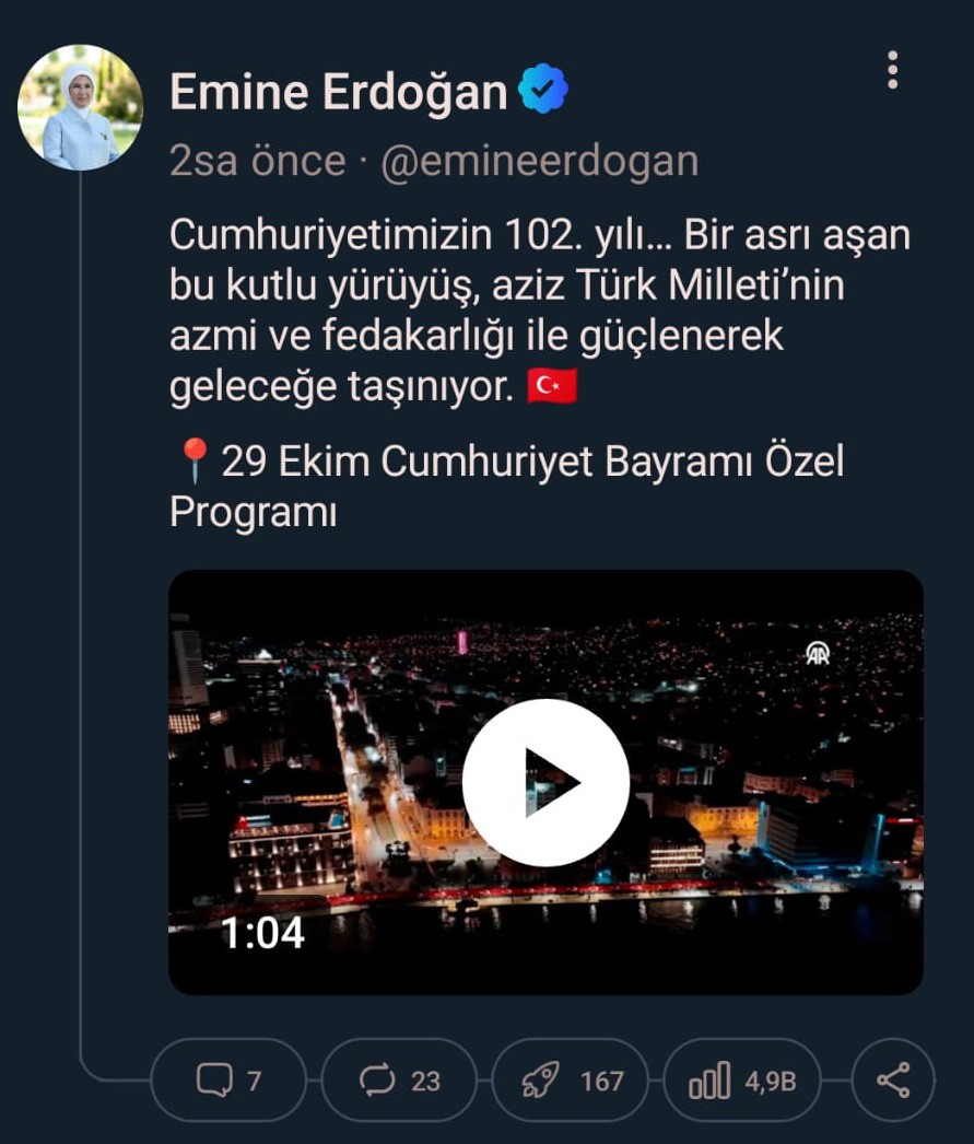 Emine Erdoğan’dan Cumhuriyet Açıklaması
