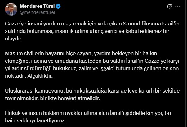 Menderes Türel Gazze Tepkisi