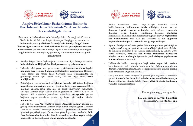 Denizcilik Genel Müdürlüğü’nden Antalya Balıkçı Barınağı Açıklaması (1)