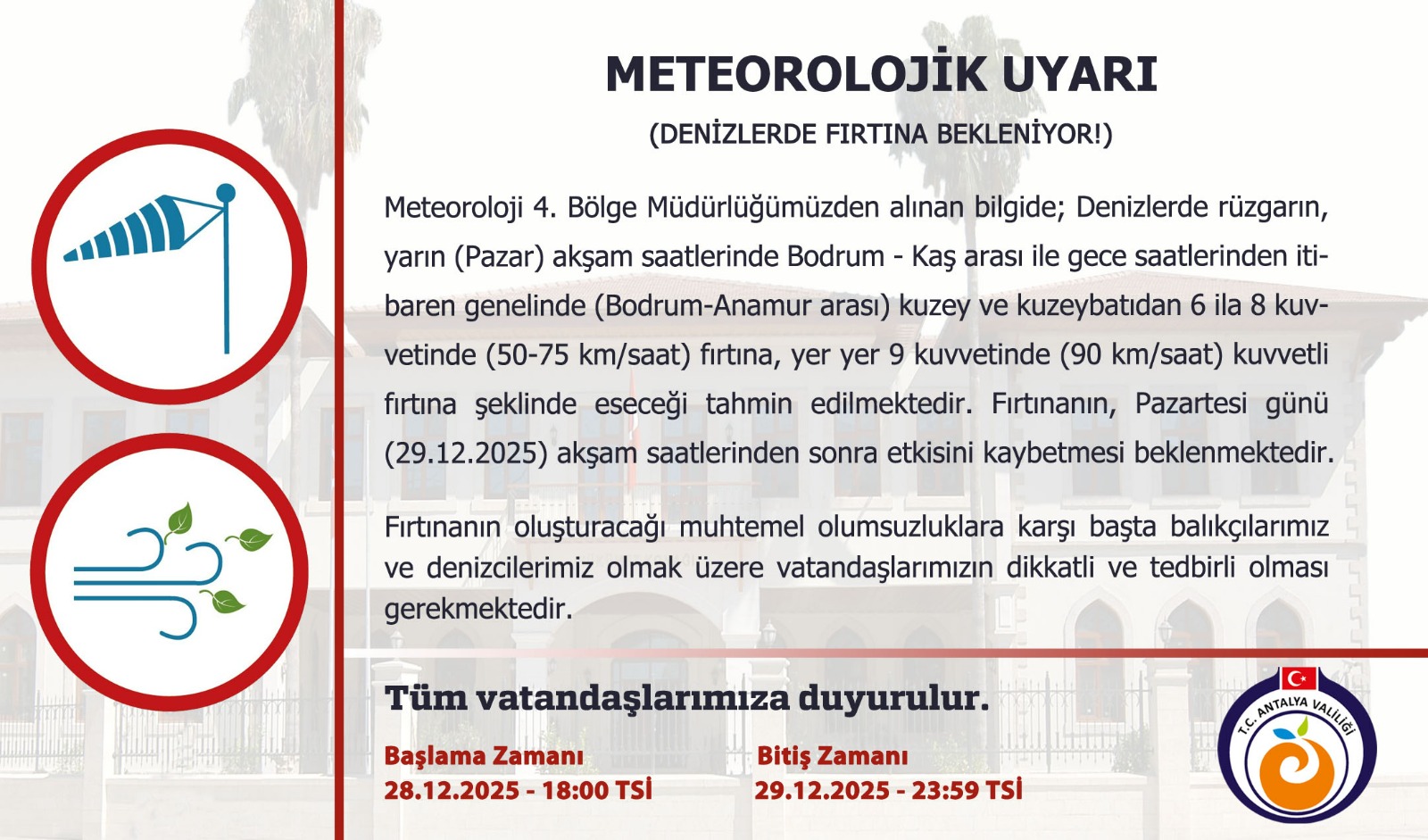 Antalya Valiliği’nden Fırtına Uyarısı (1)