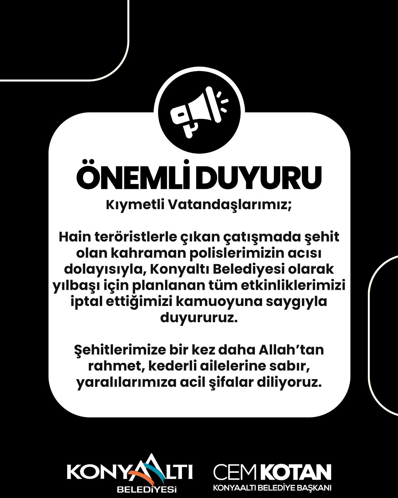 Konyaalti Belediyesi Yilbasi Etkinleri Iptal