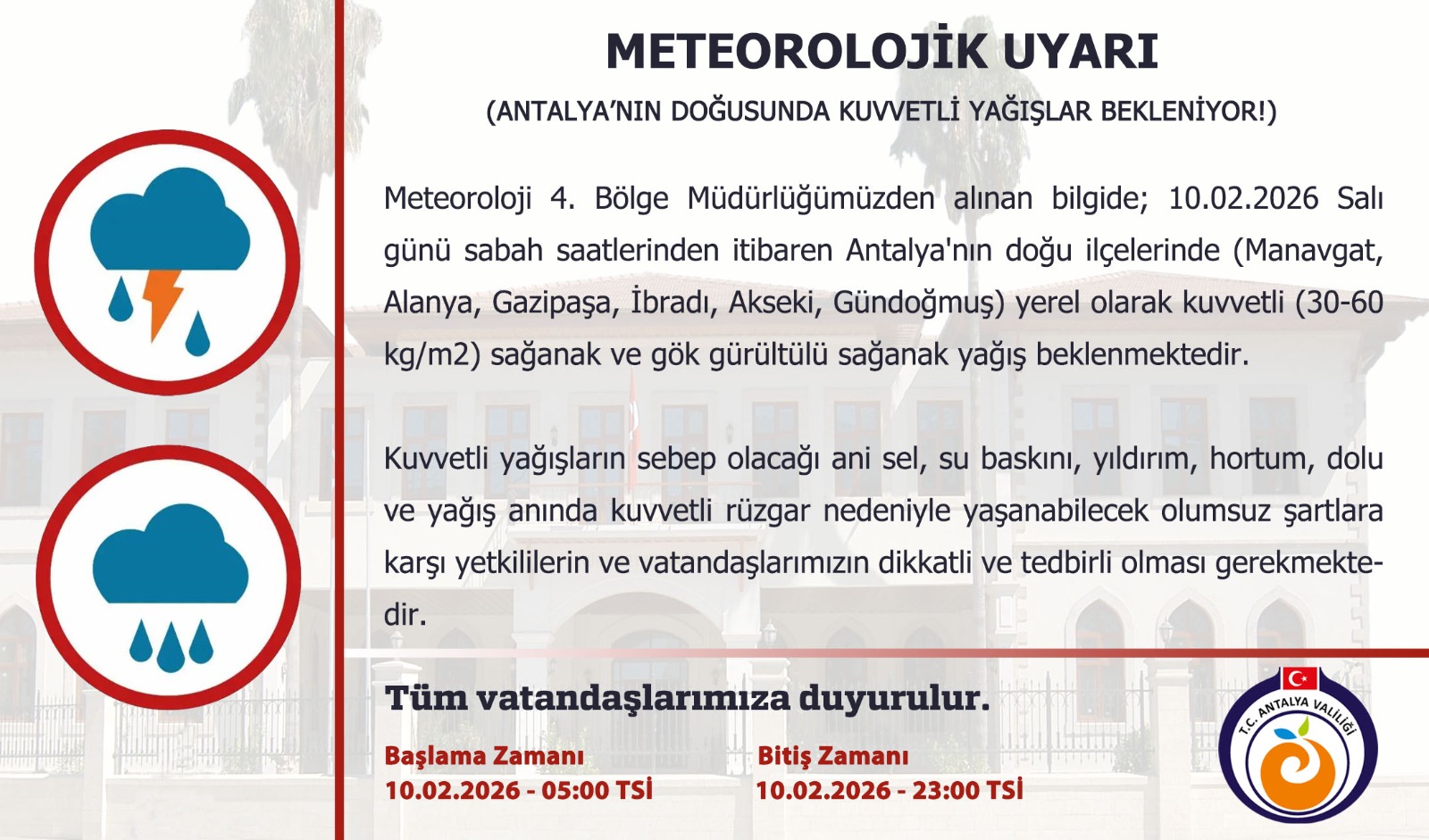 Antalya Valiliği'nden 6 Ilçe Için Kuvvetli Yağış Alarmı (1)-1