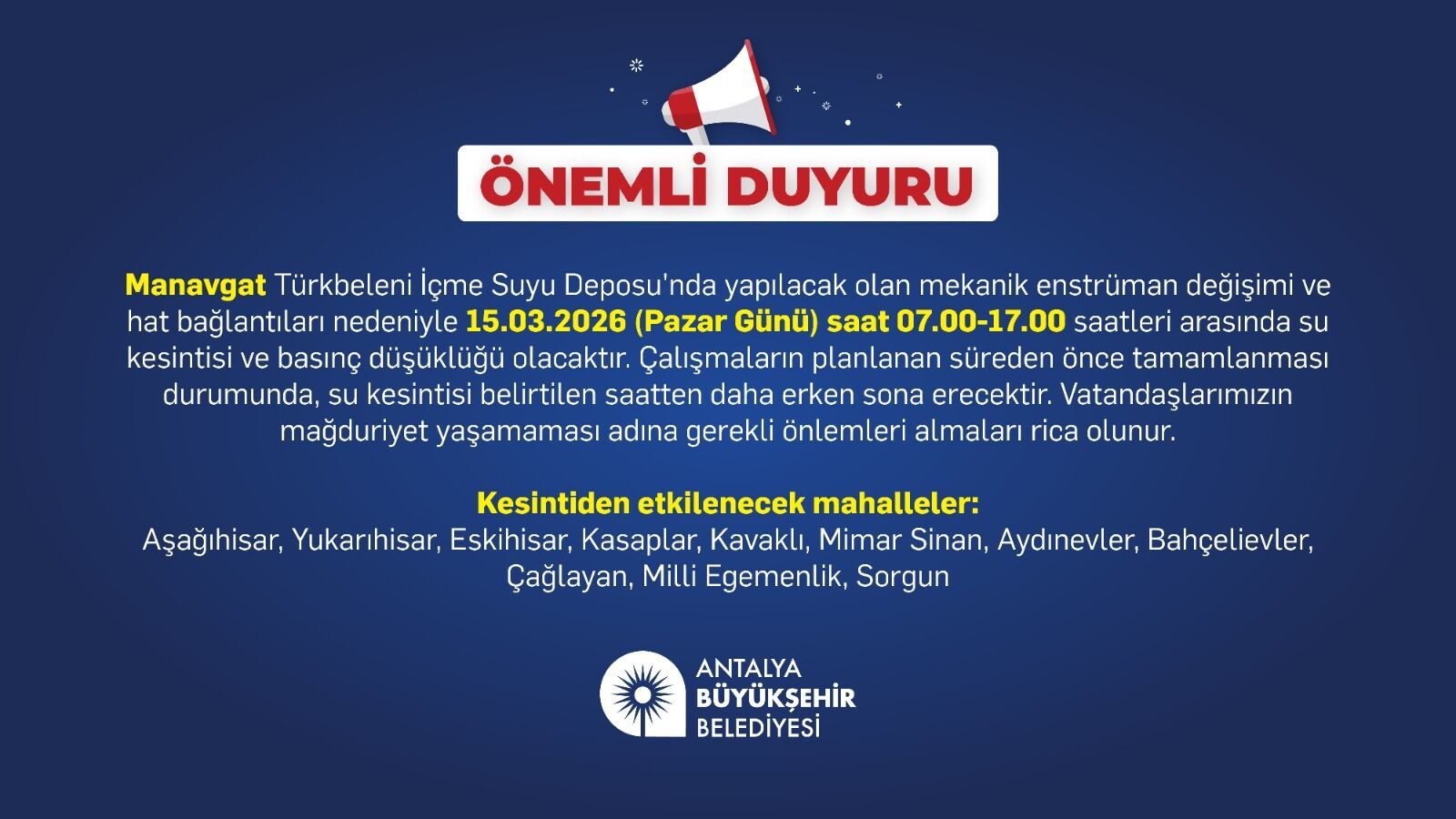 Antalya’ Da 12 Mahalle Susuz Kalacak (2)