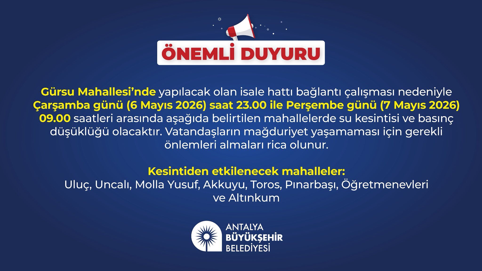 Antalya Buyuksehir Belediyesi Duyurdu Antalyada 8 Mahalle Su Krizi Yasayacak (2)