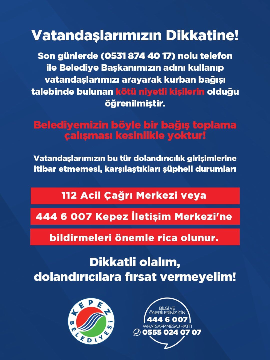Kepez Belediyesinden Kurban Bagisi Uyarisi (1)