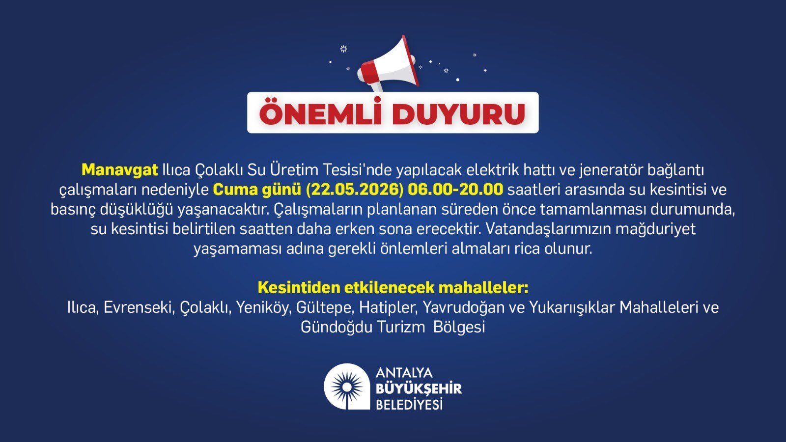 Manavgatta 8 Mahallede Sular Kesilecek (1)