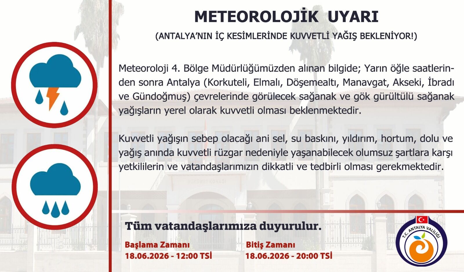 Antalya’nın 7 Ilçesine Kuvvetli Yağış Uyarısı (1)