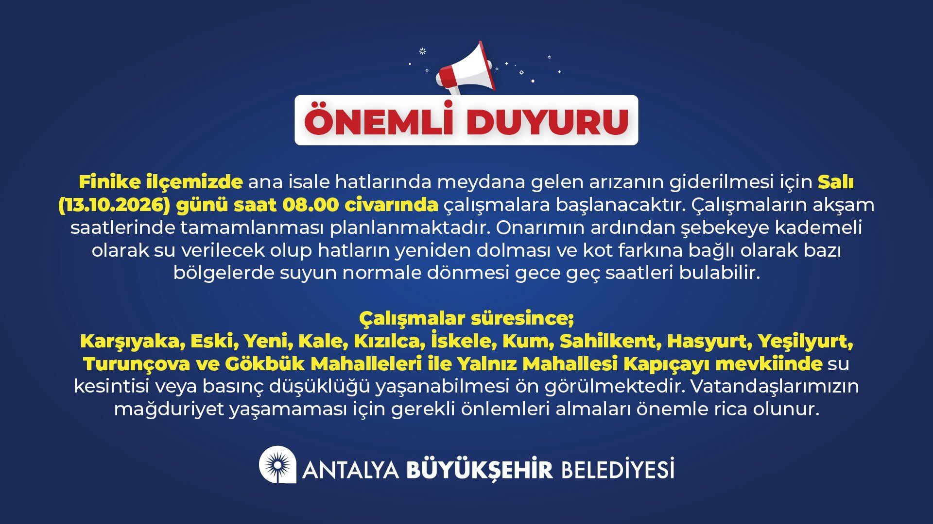 Finikede 12 Mahallede Sular Kesilecek (2)