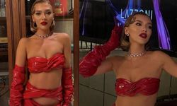 Melisa Döngel ödül gecesine kıyafetiyle damga vurdu, kırmızı elbisesi biberlik dolmaya benzetildi
