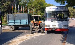 Safari için yolcu toplayan otobüs ile otelden çıkan traktör çarpıştı; 1'i turist 2 yaralı