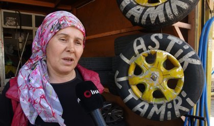 Oto lastik tamirine kadın eli değdi