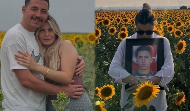 En acı fotoğraf… Şehit eşi daha önce fotoğraf çektirdiği noktada bu kez eşinin fotoğrafını kucakladı