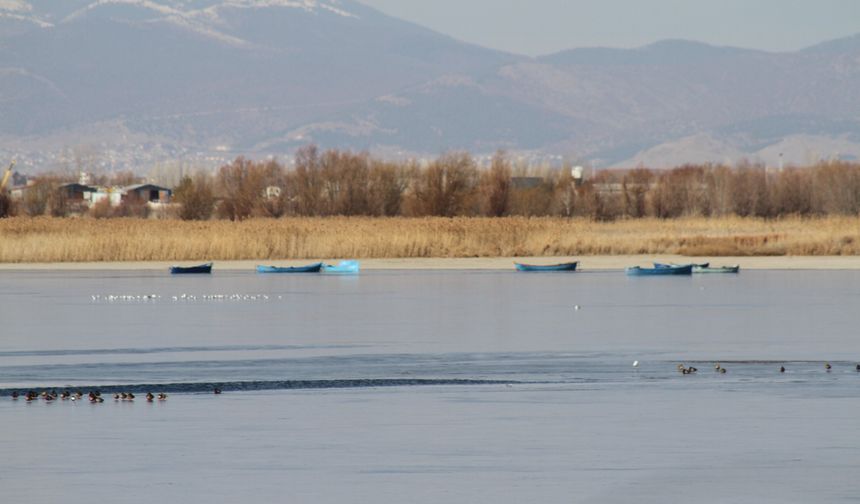 Şiddetli soğuklar Beyşehir Gölü kıyılarının buz tutmasına yol açtı
